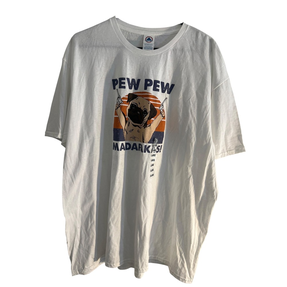 Delta Soft Pew Pew Madafakas Pug Graphic T-Shirt White Mens 2XL Funny Meme Tee